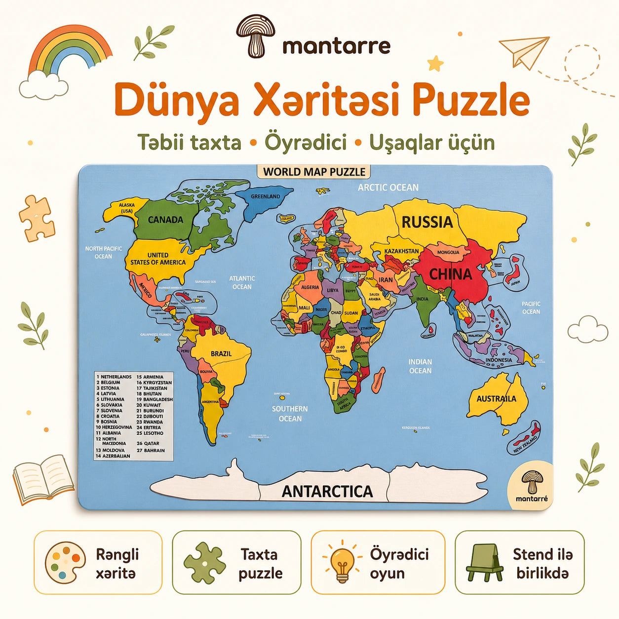 Rəngli Dünya Xəritəsi Puzzle