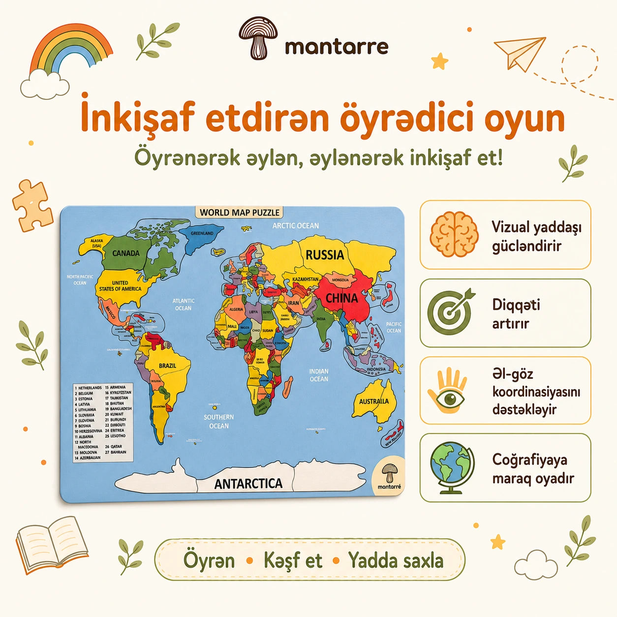 Rəngli Dünya Xəritəsi Puzzle
