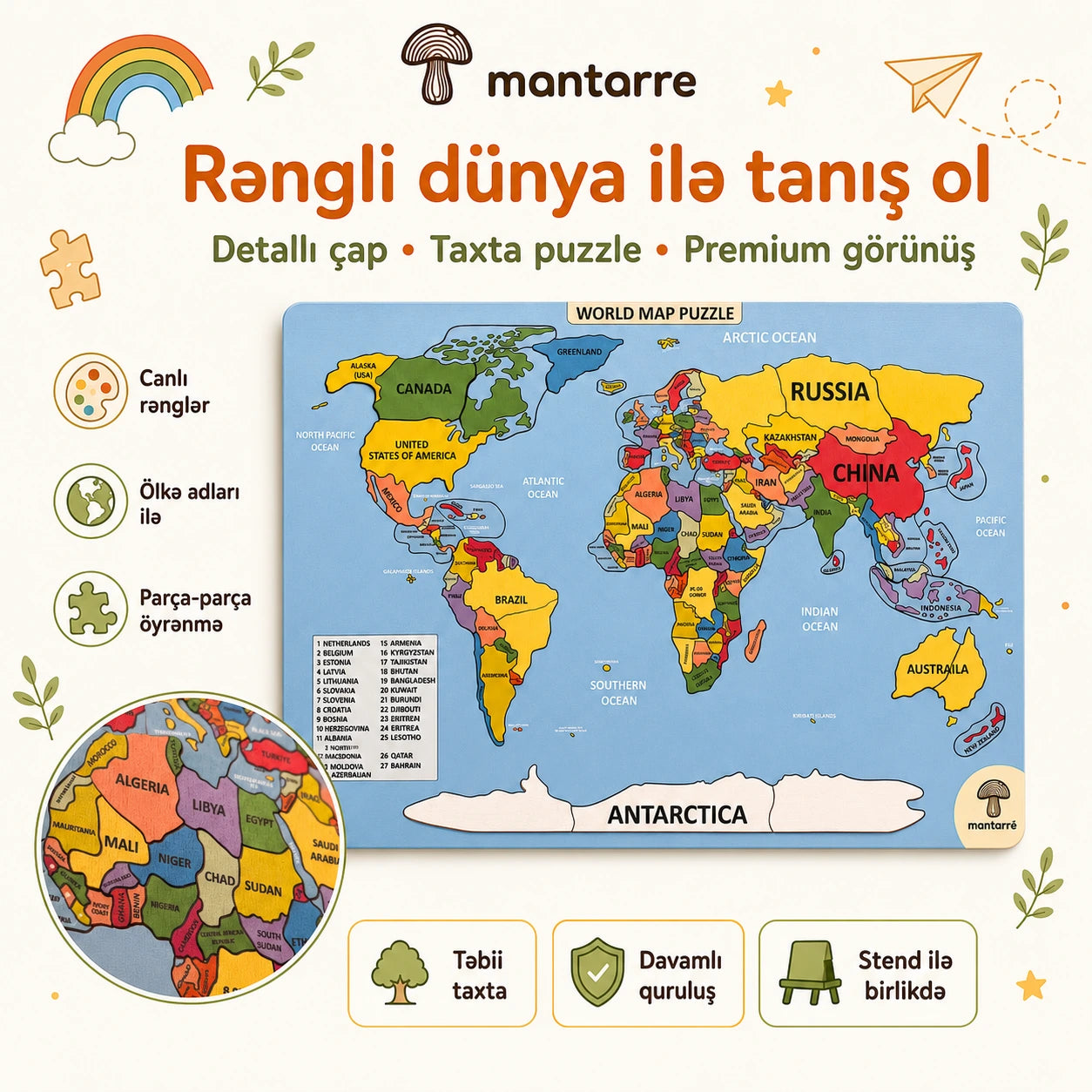 Rəngli Dünya Xəritəsi Puzzle